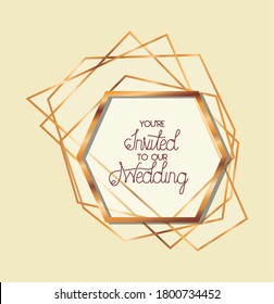 está invitado a nuestro texto de boda en diseño de marco dorado, invitación de boda guardar la fecha y el tema de compromiso Ilustración vectorial