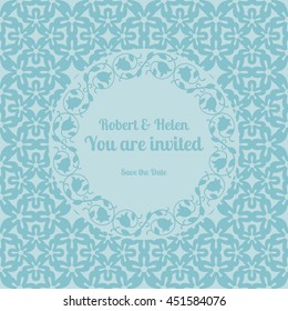 You are invited wedding card template decorated cute pattern with floral frame. Vector illustration