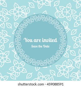 You are invited wedding card template decorated cute pattern with floral frame. Vector illustration