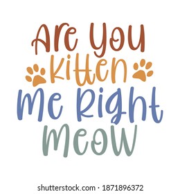 Are You Kitten Me Right Meow. Typography Motivational Quotes Design, Printing For T shirt, Banner, Poster, Mug Etc, Vector Illustration