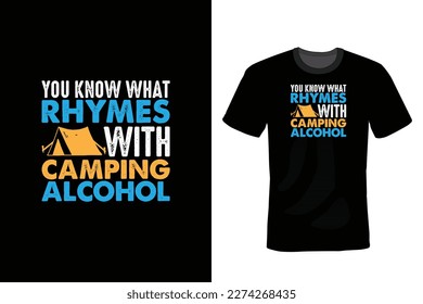 Diseño de camisetas de camping, vintage, tipografía