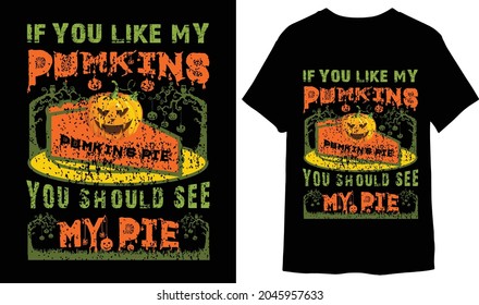 If you like my pumkins you should see my pie halloween custom vintage t-shirt desing  with palm trees, pumpkin, silhouettes, typography, print, vector illustration. Global swatches.