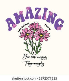 You look amazing today everyday slogan with colorful pink sequins vector illustration for t-shirt and other uses.