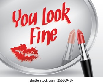 You look fine written on mirror by lipstick, vector illustration