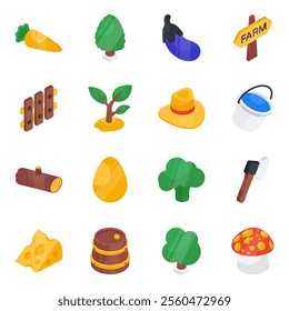 Are you looking for an agriculture-related set of elements? This flat isometric icon set of farming is an amazing pack to grab and use in upcoming design projects