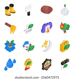 Are you looking for an agriculture-related set of elements? This flat isometric icon set of farming is an amazing pack to grab and use in upcoming design projects