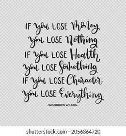 If You Lose Money, You Lose Nothing.  Scripture Hand Lettering Quote. Modern Calligraphy. Business Quote. Handwritten Inspirational Motivational Quote.