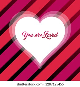 You are Loved, valentine's day poster with pink ribbon background - Vector