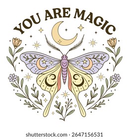 you are magic - Boho Mystic Moth clipart, Beautiful Moth Insect illustration, beauty butterfly Design Sublimation