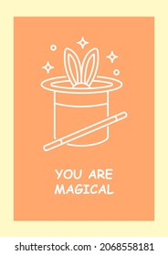 Eres una postal mágica con un icono de glifo lineal. Adorable deseo. Tarjeta de felicitación con diseño vectorial decorativo. Afiche de estilo sencillo con ilustración de linearte creativa. Volante con deseo de vacaciones