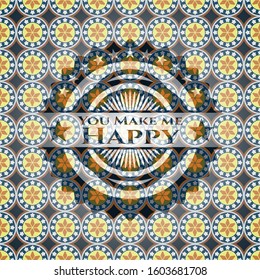 You Make me Happy arabic badge background. Arabesque decoration.