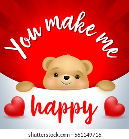 You Make Me Happy Lettering and Toy Bear