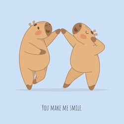 You make me smile. Banner, dance school, dancing at any age, couple, art of dance, learn to dance, capybaras, love, capybaras dance, championship, contest, competitions, waltz, tango