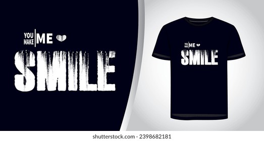 You make me smile typography t-shirt graphic design.
you make me smile lettering.
Letter of inspirational positive quote vector.
Simple funny hand-lettered quote illustration template.
