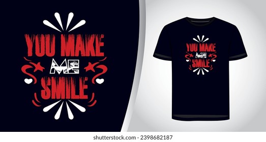 You make me smile typography t-shirt graphic design.
you make me smile lettering.
Letter of inspirational positive quote vector.
Simple funny hand-lettered quote illustration template.