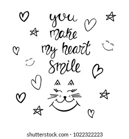  You make my heart smile. Romantic phrase about love.