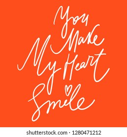 You make my heart smile. Valentine's day Sticker for social media content. Vector hand drawn illustration design. Bubble pop art comic style poster, t shirt print, post card, video blog cover