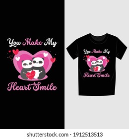 You Make My Heart Smile - romantic quote with cute sloth and heart. Valentine's day T-shirt Design. Illustration T-shirt Design.