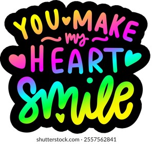 you make my heart smile valentines day colorful bright rainbow graphic design