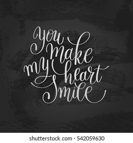 you make my heart smile handwritten calligraphy lettering quote to valentines day design greeting card, poster, banner, printable wall art, t-shirt and other, vector illustration
