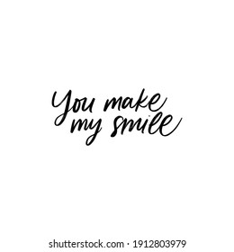 YOU MAKE MY SMILE. LOVE LETTERING WORDS. FOR ST VALENTINE'S DAY. VECTOR LOVELY GREETING HAND LETTERING
