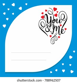 You and me with blue pattern background