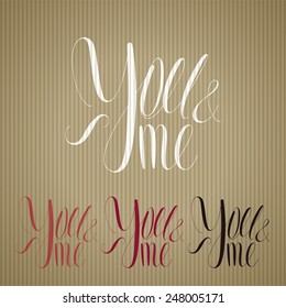 you and me elegant calligraphy on recycled paper card