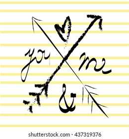 you and me heart lines background vector illustration