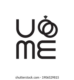 YOU And ME Letter With Diamond Couple Ring Logo Design Vector