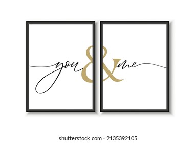 You and me - minimalistic lettering poster design vector