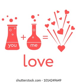 You and me and our chemistry of love. Design for banner, poster or print. Greeting card Valentine's Day.