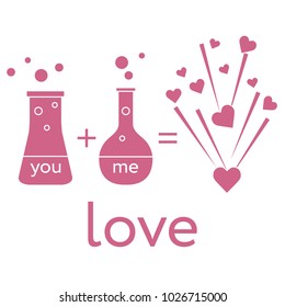 You and me and our chemistry of love. Design for banner, poster or print. Greeting card Valentine's Day.
