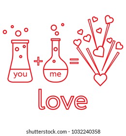 You and me and our chemistry of love. Design for banner, poster or print. Greeting card Valentine's Day.