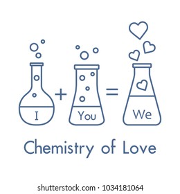 You and me and our chemistry of love. Design for banner, poster or print. Greeting card Valentine's Day.