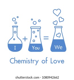 You and me and our chemistry of love. Design for banner, poster or print. Greeting card Valentine's Day.