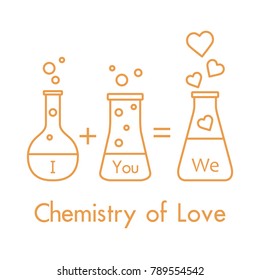 You and me and our chemistry of love. Design for banner, poster or print. Greeting card Valentine's Day.