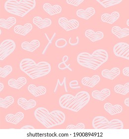You and Me pattern pink heart vector illustration