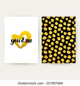 You and Me Retro Posters. Vector Illustration of Gold Pattern Design with Handwritten Lettering.