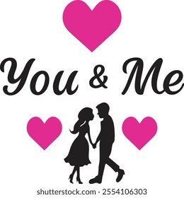 "You And Me Typography T-shirt Design" features a stylish and modern text layout, perfect for couples or friends. Its minimalist aesthetic and versatile design make it ideal for apparel, adding 