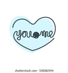 "you & me" unique blue rope heart lettering for anything from greeting cards to invitations, or banners for special occasions