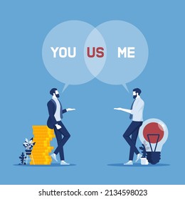 you and me are us concept of teamwork relationship spirit collaboration community, business relationship and teamwork concept