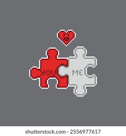 You and me, Valentine's day concept, puzzle pieces pixel art