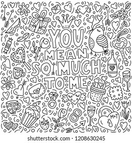 You mean so much to me. Handlettring quote with doodle illustrations