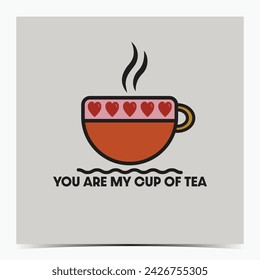 You are my cup of tea - cute Valentine's Day, anniversary, engagement greeting card, poster, template, label, flyer with a colorful cup of tea