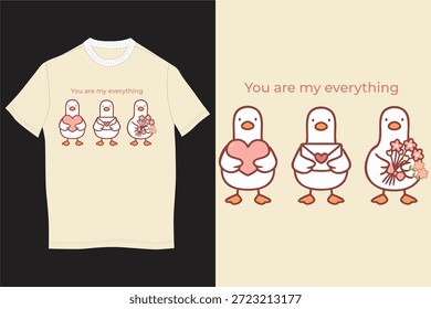 Eres mi ilustración de todo con tres patos de ganso estilizados en un look moderno y tranquilo. Obra de arte romántica ideal para impresiones, tarjetas y diseños de amor
