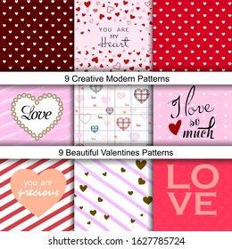 You are My Heart. Love You so Much. Set of Creative Love Banners with Beautiful Valentines Backrounds. Vector Illustration