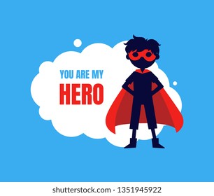 You My Hero Banner, Cute Boy in Superhero Costume and Mask Vector Illustration