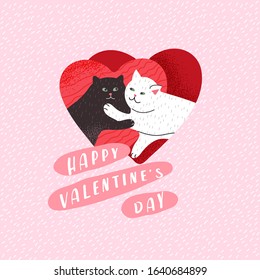 You are my love. Cute cats in love. Romantic Valentines Day greeting card or poster. Couple of cats on heart. Flyers, invitation, brochure. Vector cartoon design concept