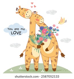 you are my love, giraffe family, happy family, giraffe coloring, family vacation, vacation, animals of africa, africa, savannah, cute giraffes, prosperous family, holiday, march 8, spring, summer