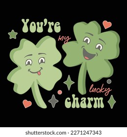 You are my lucky charm, St. Patricks Day Vintage Typography Groovy Design can be printed on a T-Shirt, mugs, notebooks, clothing, apparel, accessories, Canvas, and so on.
